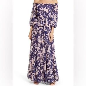 Eliza J Lavender Maxi Dress with Navy Floral Print